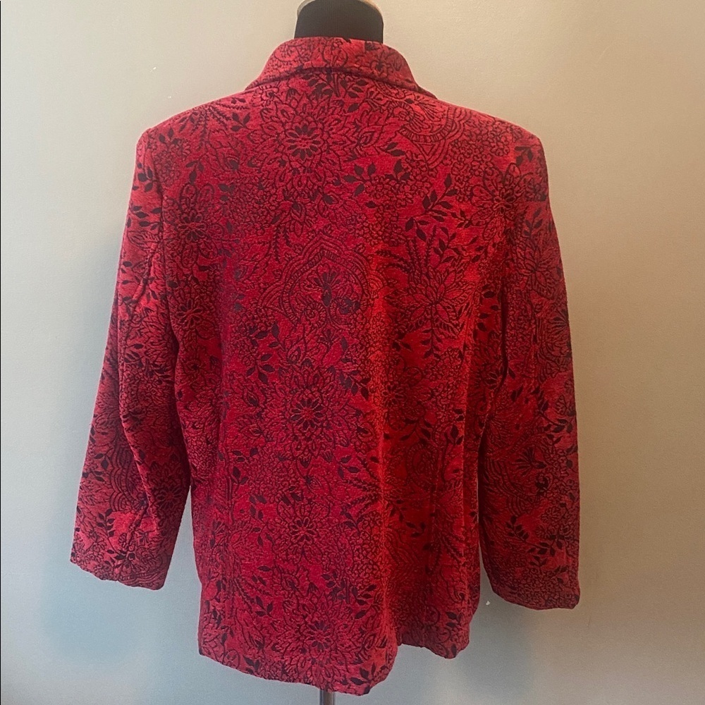 CJ Banks Women’s Deep Red & Black Tapestry Jacket Sz 1X - Picture 7 of 12